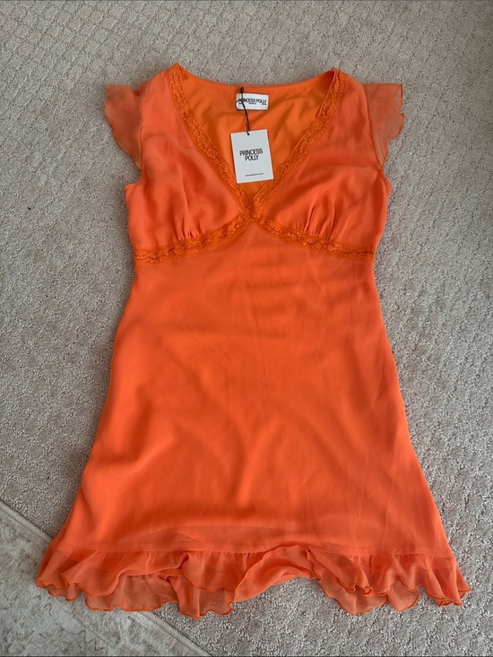 Princess Polly Dresses & Skirts - Princess Polly Bright Orange Ruffle-Trim Chiffon Slip
